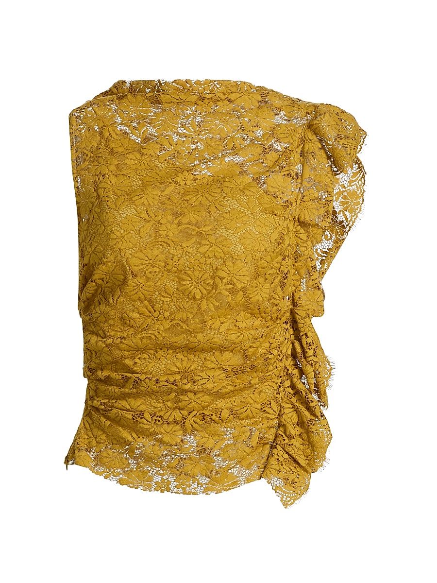 Women's Astrid Ruffle-Trim Lace Top - Antique Gold - Size 0