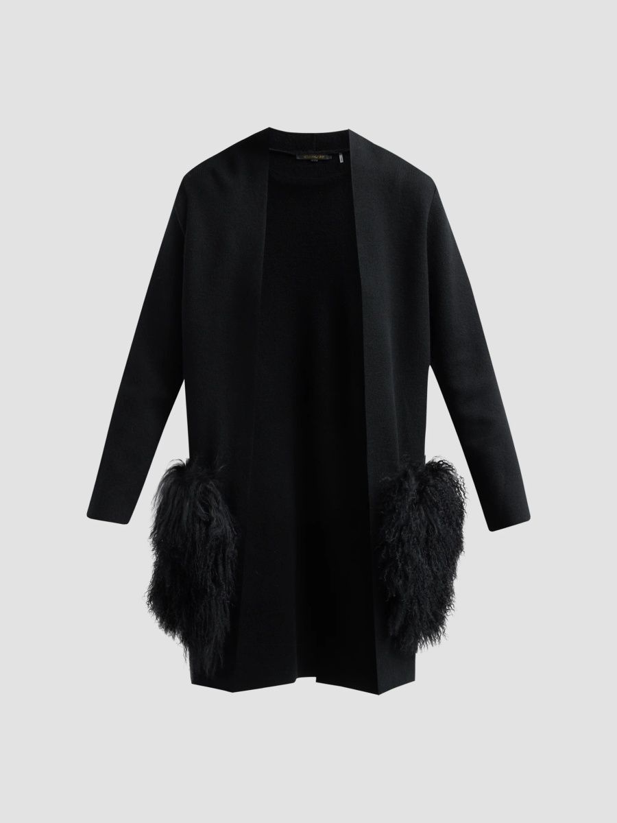 Kobi Halperin Women's Cori Shearling-Trim Wool-Blend Cardigan - Black - Size XL