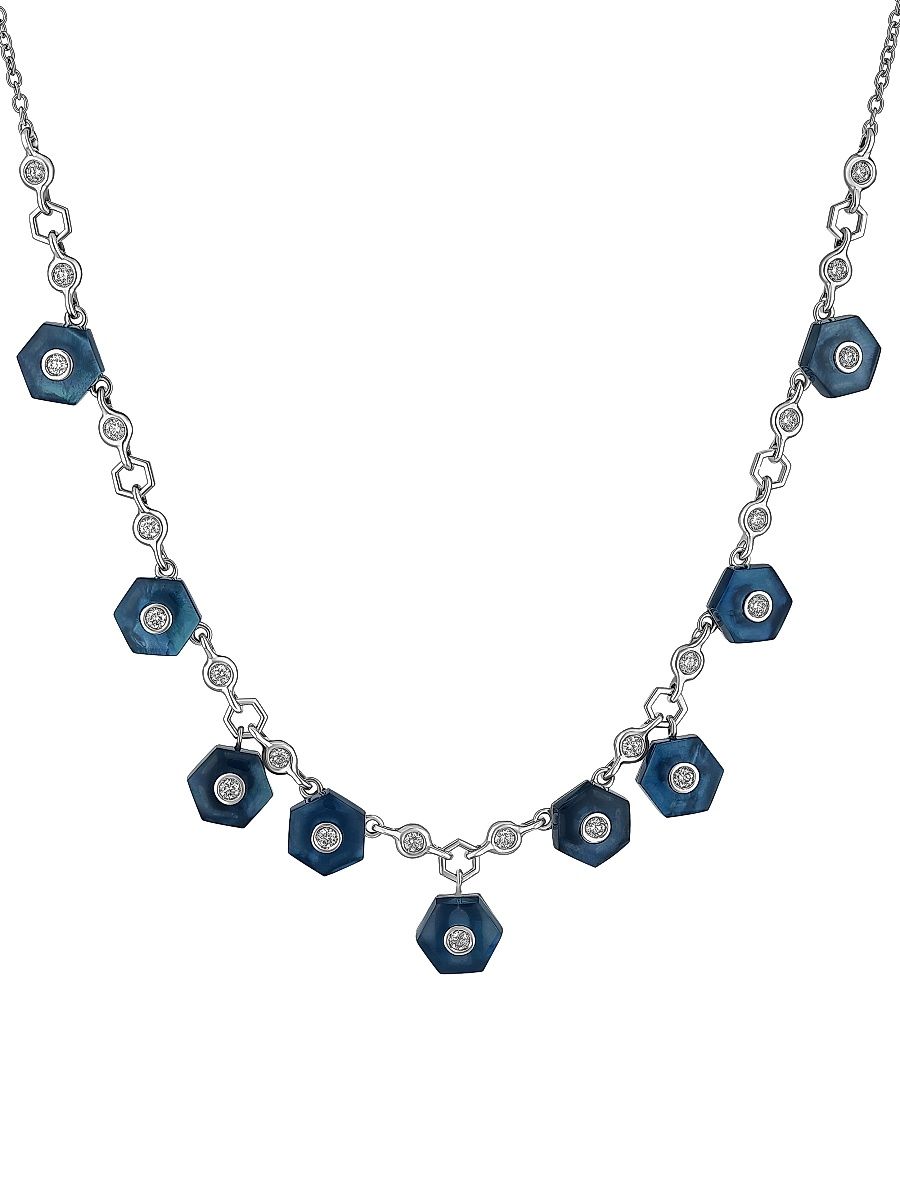 Women's Baia 18K White Gold, 0.65 TCW Diamond & London Blue Topaz Charm Necklace - White Gold