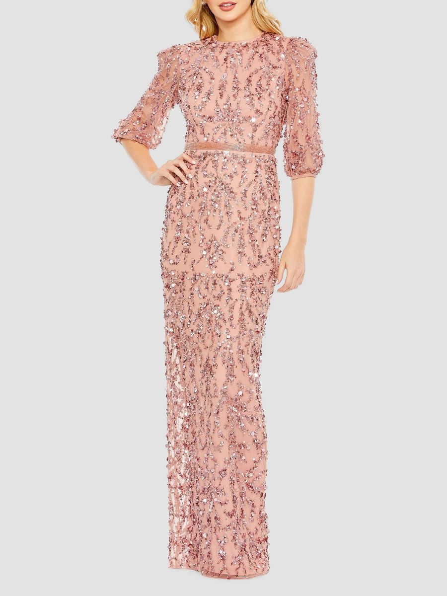 Mac Duggal Women's Sequined Elbow-Sleeve Column Gown - Rosewood - Size 8