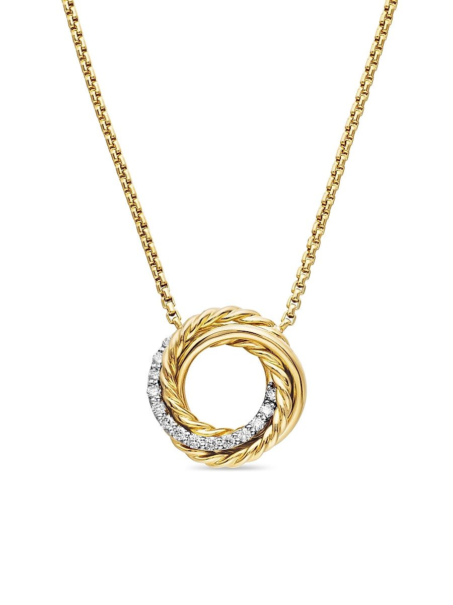 Women's Crossover Pendant Necklace in 18K Yellow Gold with Diamonds, 14.5mm - Diamond - Size 17