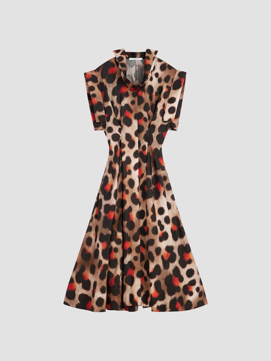 Givenchy Women's Shirt Dress in Leopard Silk with Deconstructed Collar - Brown Multi - Size 10