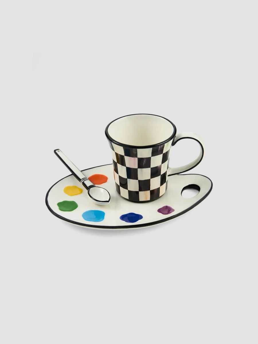 MacKenzie-Childs Artist Palette 3-Piece Mug & Saucer Set