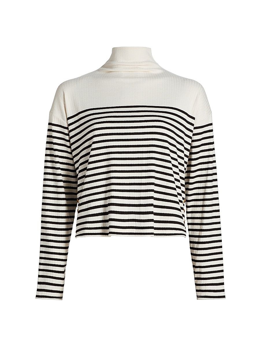 Women's The Knit Striped Turtleneck Long-Sleeve Top - Beige Multi - Size XL
