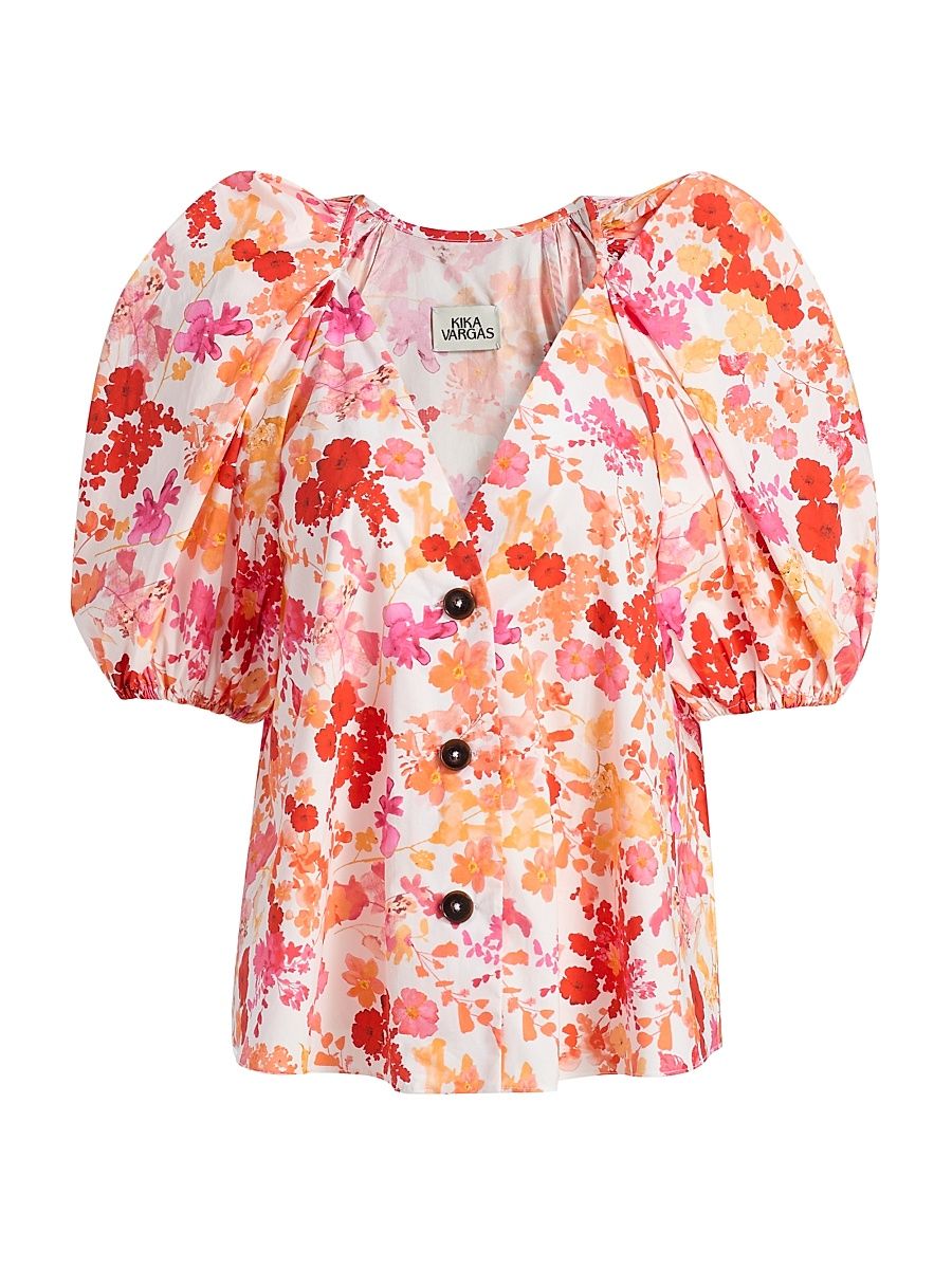 Women's Harpa Floral Cotton Top - Coral - Size 12
