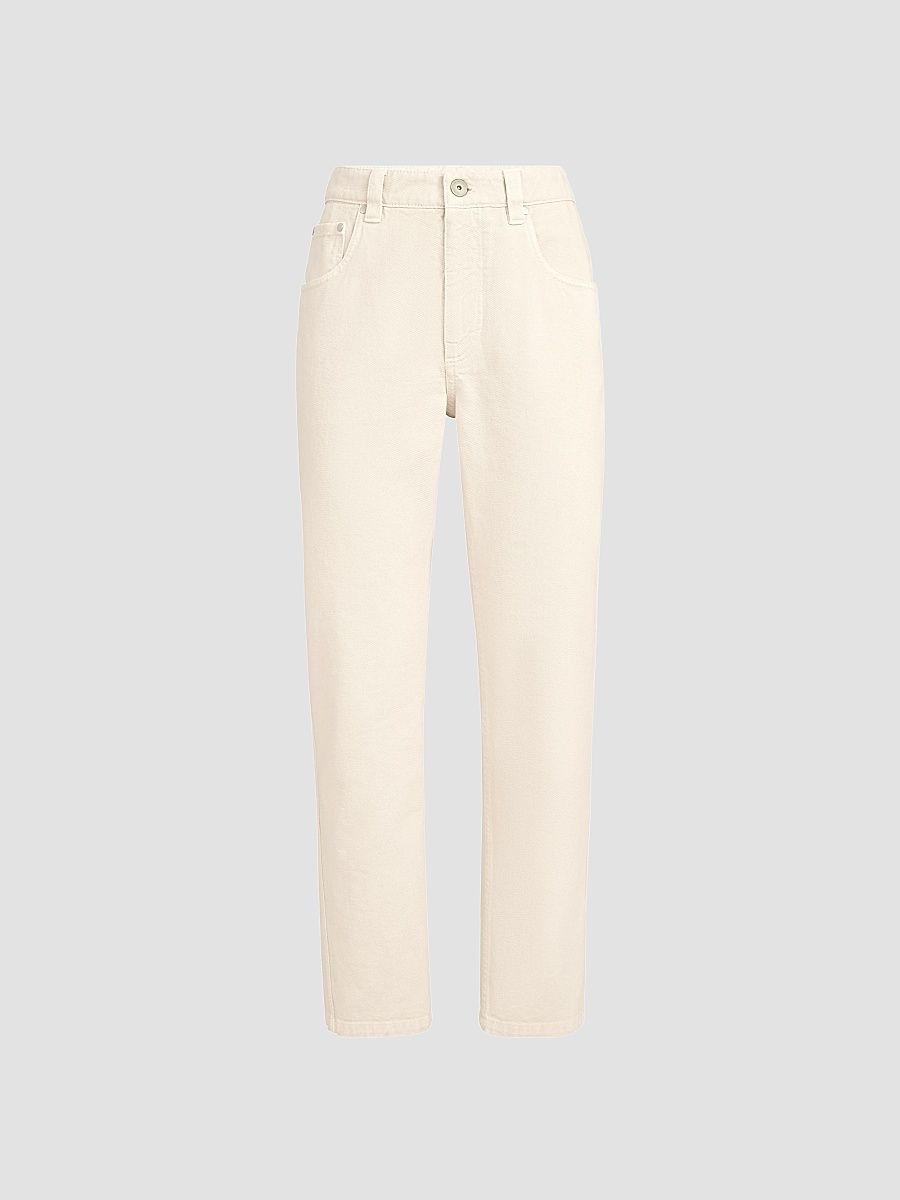 Women's Dyed Denim Five-Pocket Straight Jeans with Shiny Bartack - Milk - Size 4