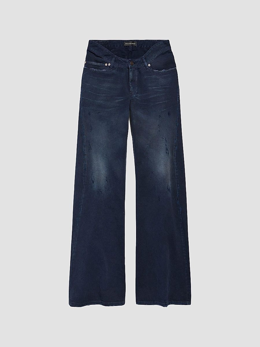 Balenciaga Women's Curved Waist Pants - Navy Dirty Dark Blue - Size 25