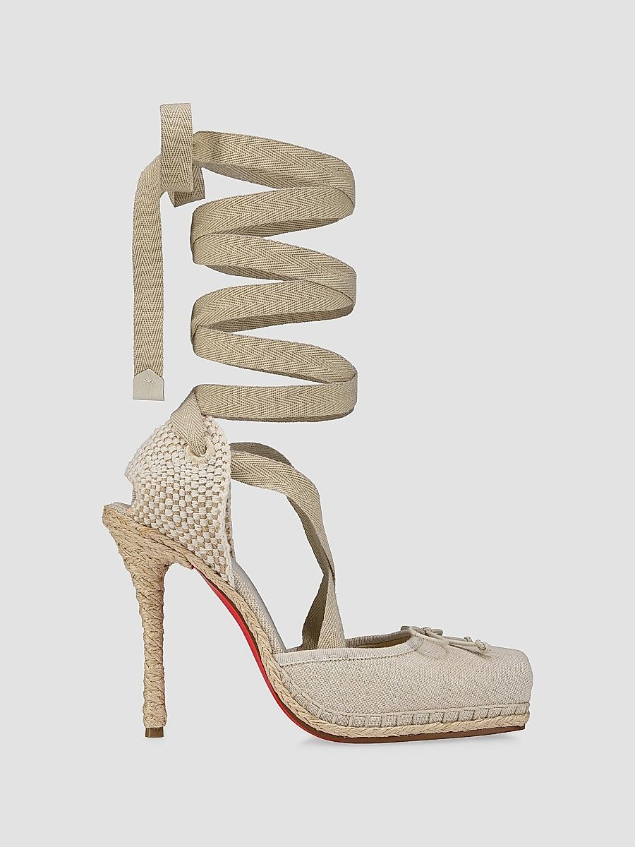 Christian Louboutin Women's Cassiadrilla 100MM Espadrille Heels - Natural Beige - Size 11