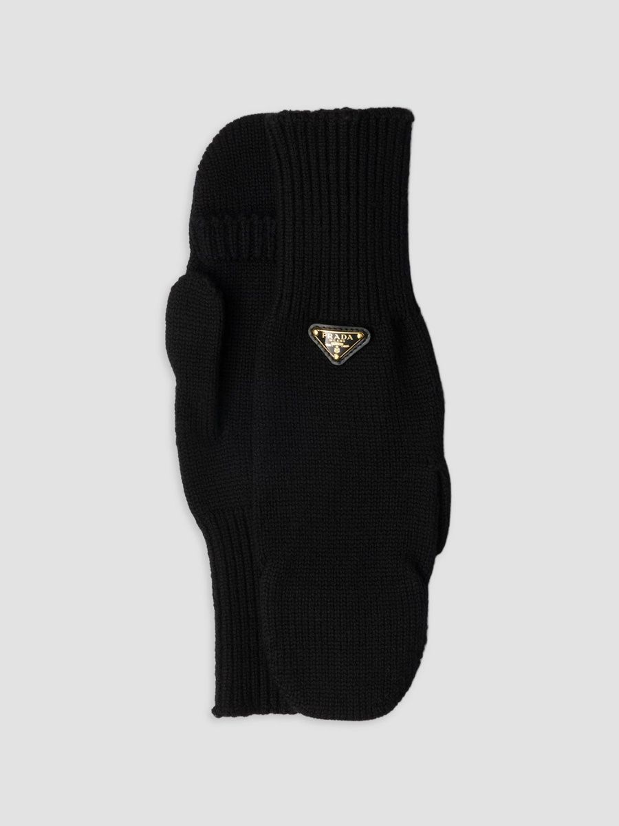 Prada Women's Wool Mittens - Black - Size Large