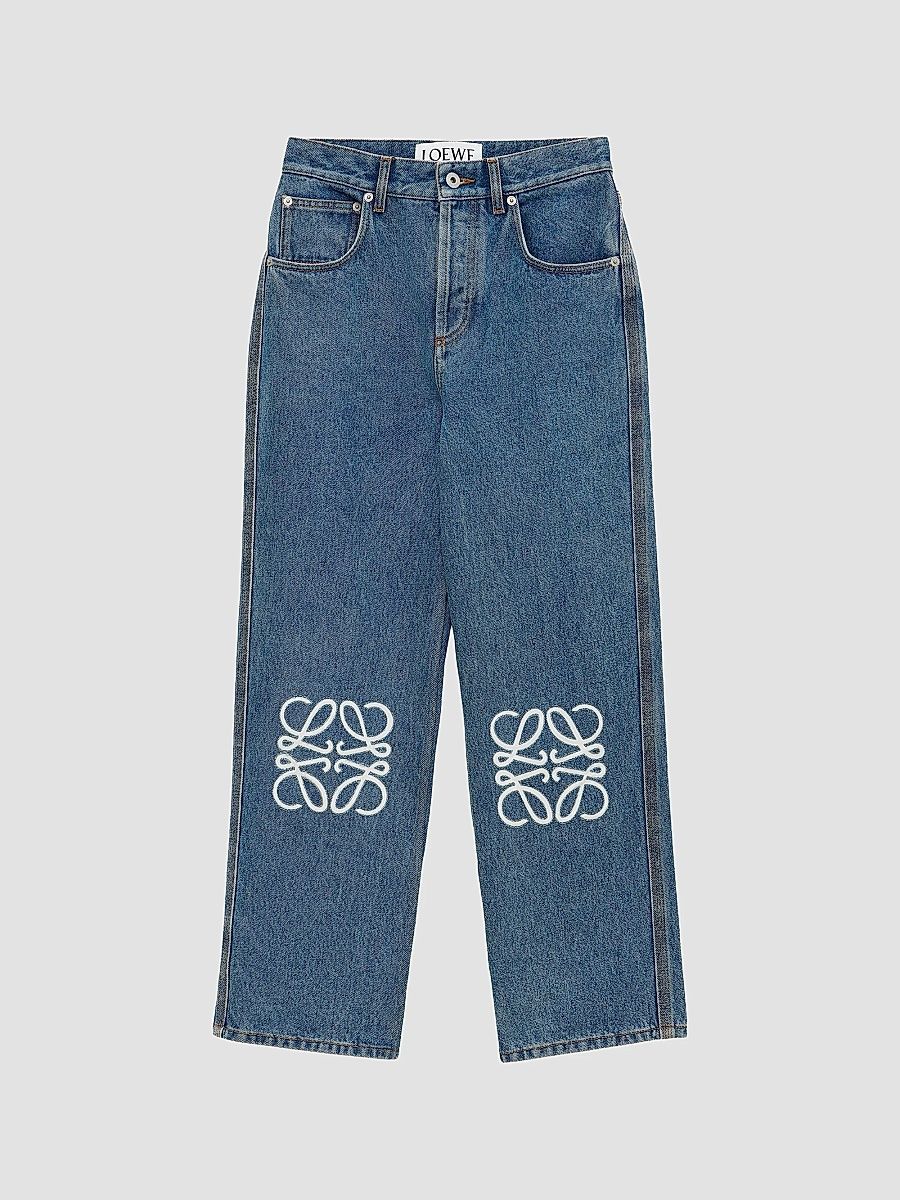 LOEWE Women's Anagram Cropped Jeans - Mid Blue Denim - Size 14