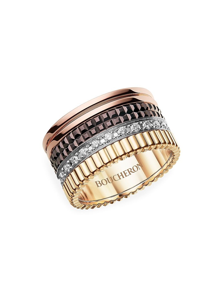 Unisex Quatre Classique Tri-Tone 18K Gold, 0.51 TCW Diamond & PVD Ring - Gold - Size 5.25