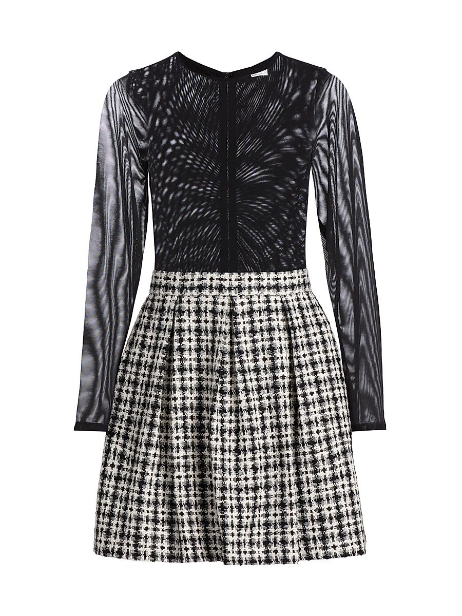 Women's Chara Mesh Flared Tweed Minidress - Black Off White - Size 14