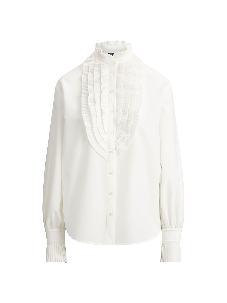 Women's Ruffled Relaxed Woven Blouse - White - Size 8