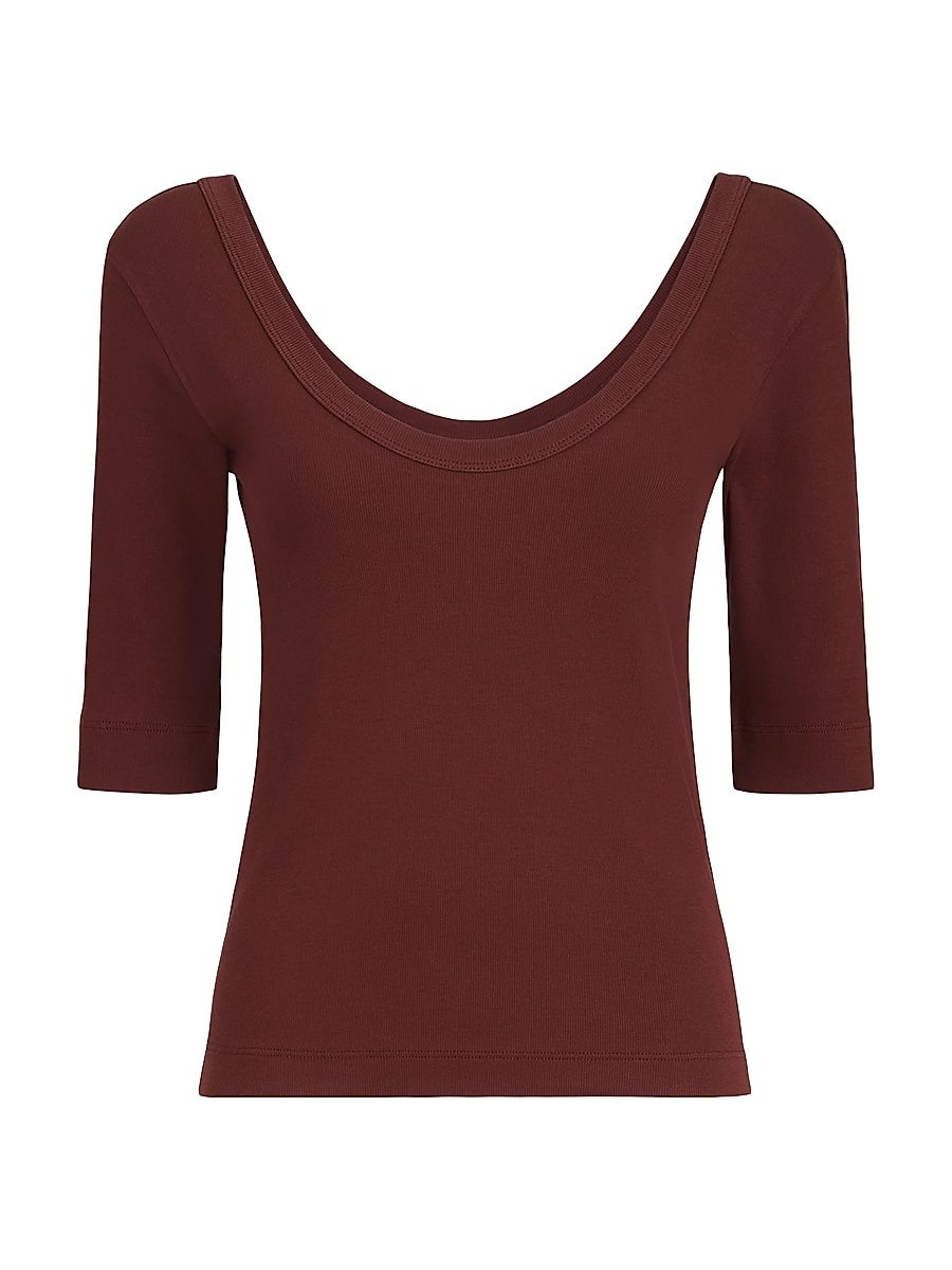 Women's Stretch Cotton Ribbed Jersey T-Shirt with Monili - Wine - Size XXXXL