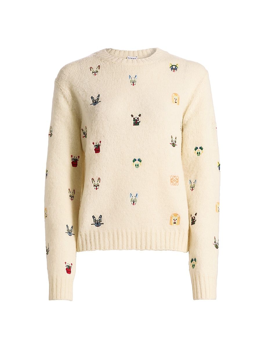 Women's LOEWE x Louis Wain Embroidered Wool Sweater - White Multicolor - Size Large