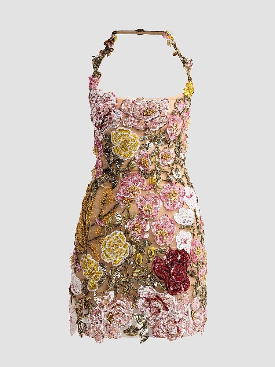 Women's Floral-Embroidered Halter Cocktail Dress - Size 2