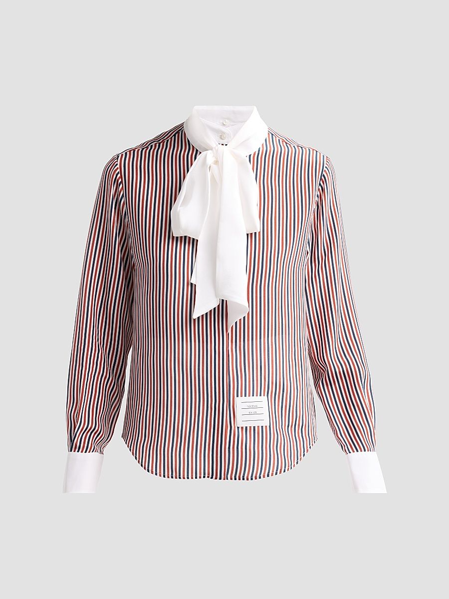Women's Stripe Silk Tieneck Shirt - Red White Blue - Size 8