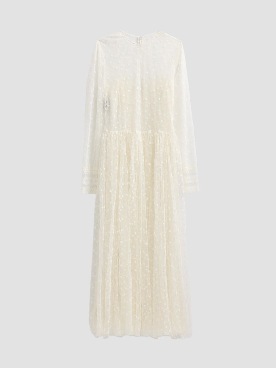 Alberta Ferretti Women's Polka Dot-Embroidered Tulle Midi Dress - White - Size 14