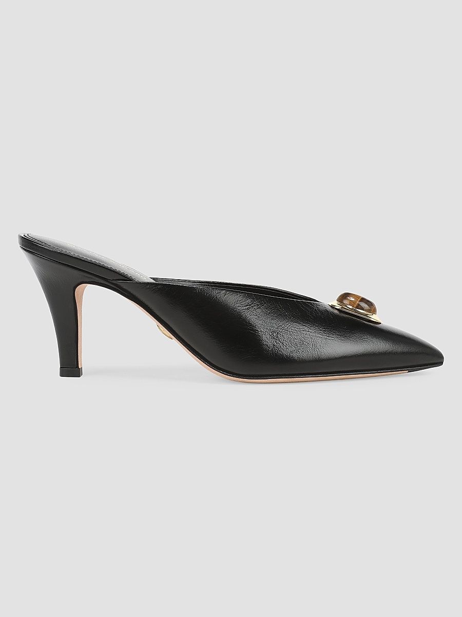 Women's Rochelle 75MM Cabochon Leather Mules - Black - Size 12