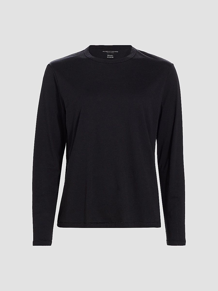 Majestic Filatures Women's Long-Sleeve Semi Relaxed Crewneck Top - Noir - Size Large
