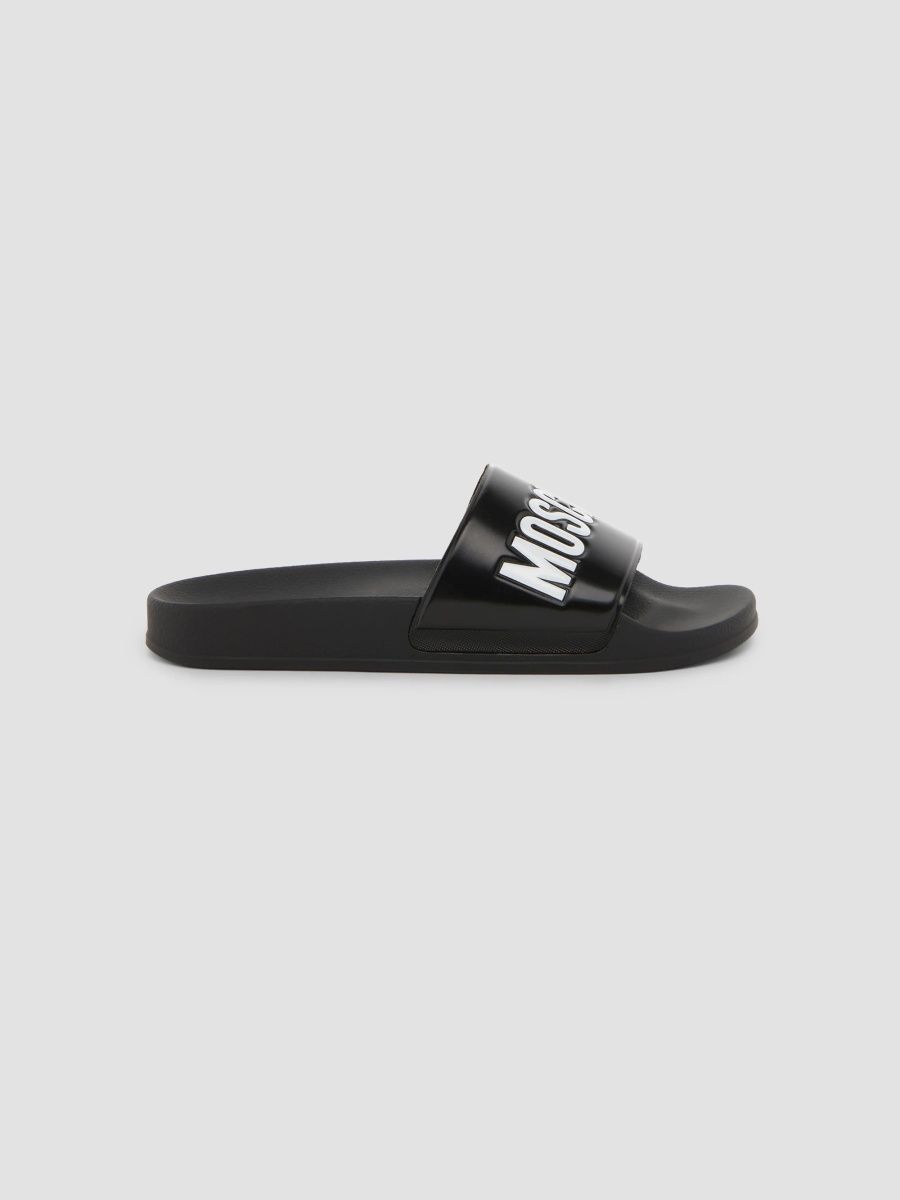 Moschino Men's Logo Pool Slides - Black - Size 13