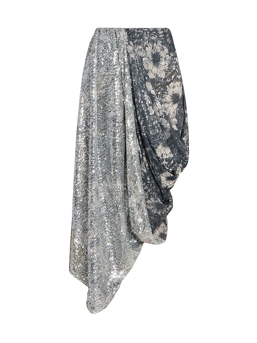 Women's Sequin Floral Draped Midi-Skirt - Size 0