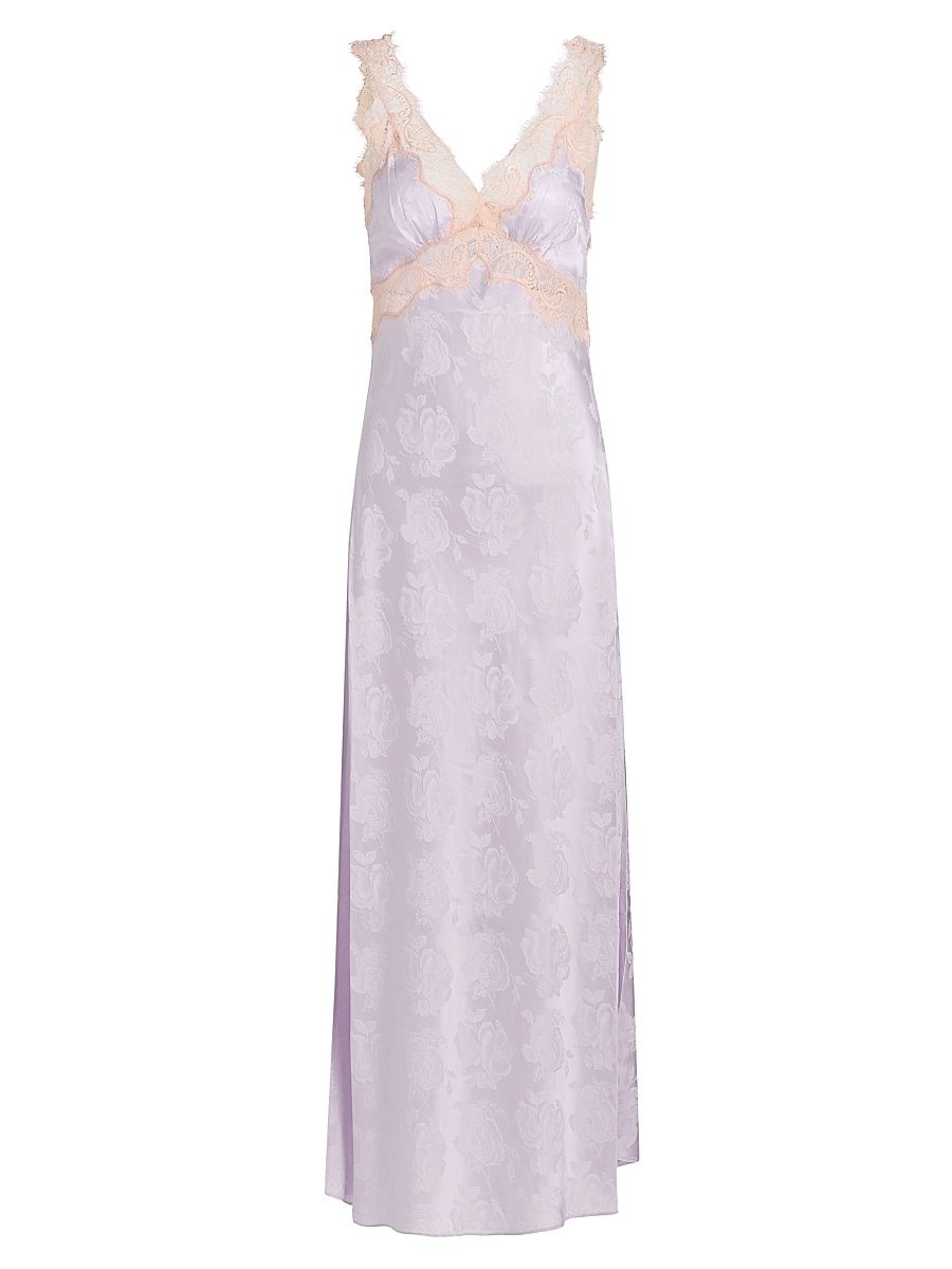 Women's Bryn Floral Lace-Trimmed Satin Maxi Dress - Hydrangea - Size XL