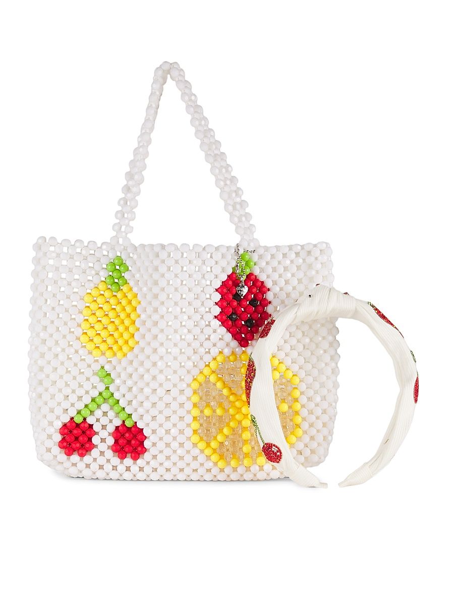Girl's Crystallized Fruit Headband & Beaded Bag Set - White Fruit