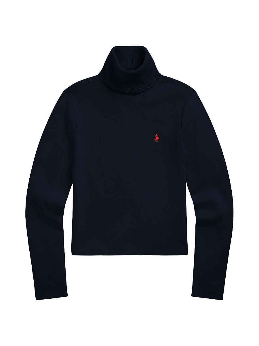 Women's Logo Stretch Cotton-Blend Turtleneck Sweater - Hunter Navy - Size XL