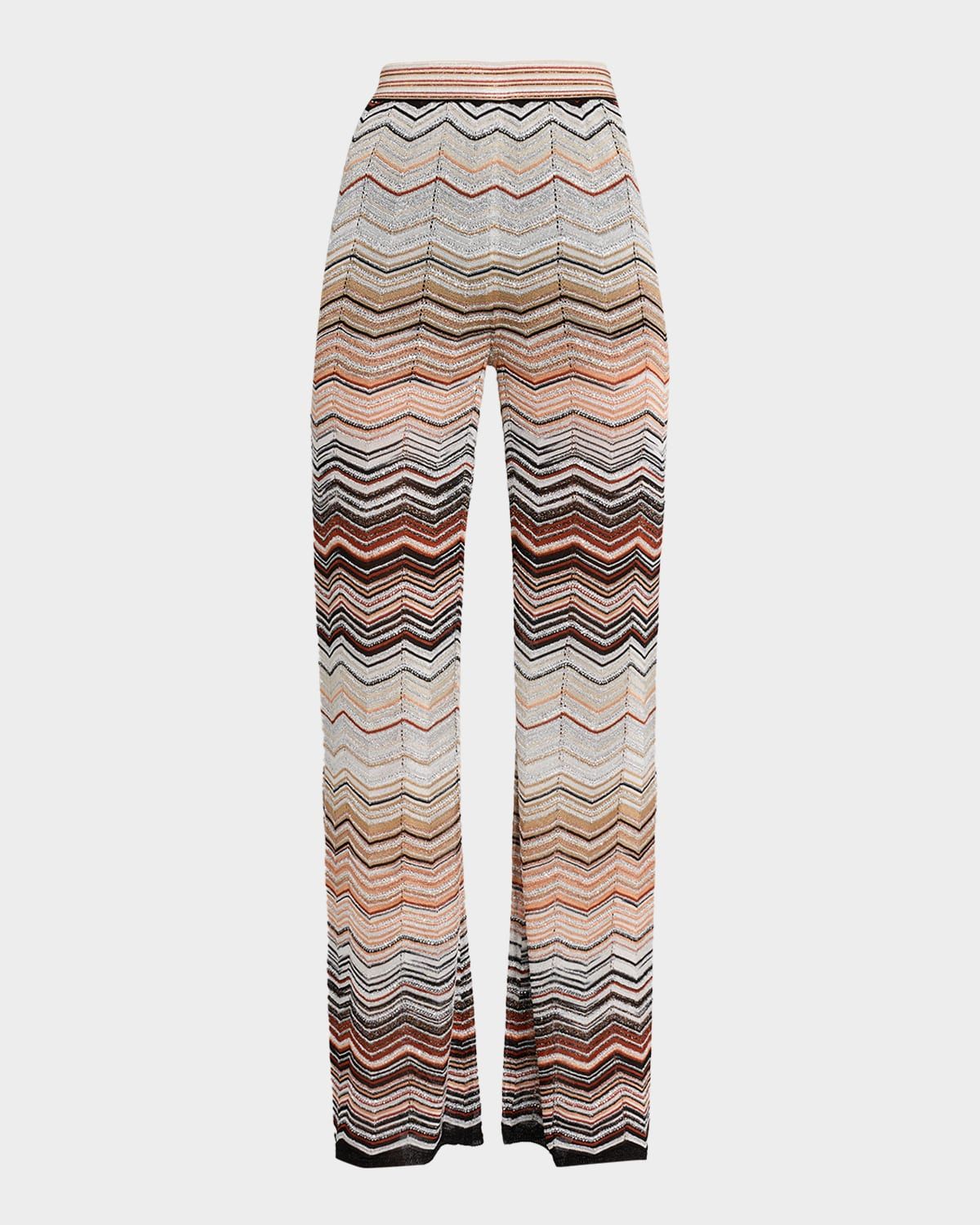 Paillette Chevron Knit Straight-Leg Trousers