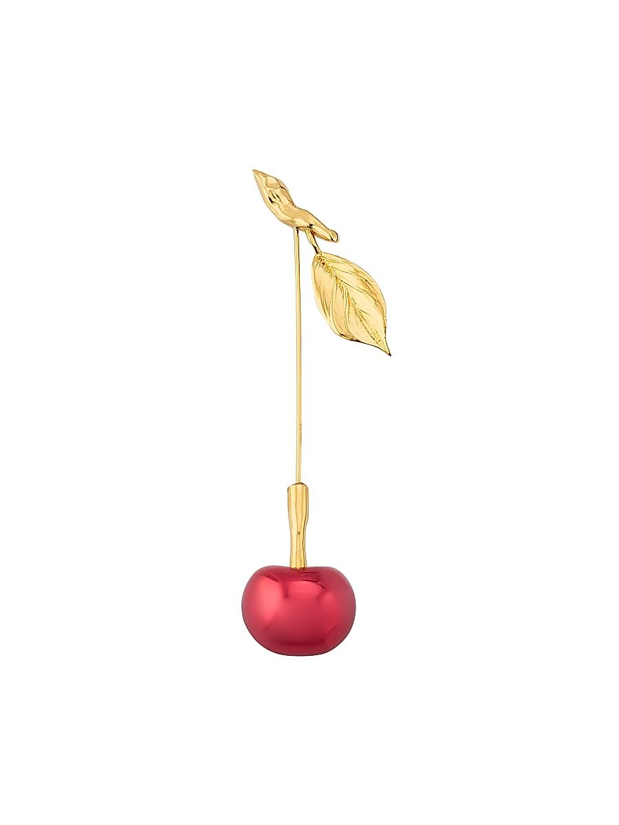 Women's Cherry 24K-Gold-Plated & Enamel Brooch - Red