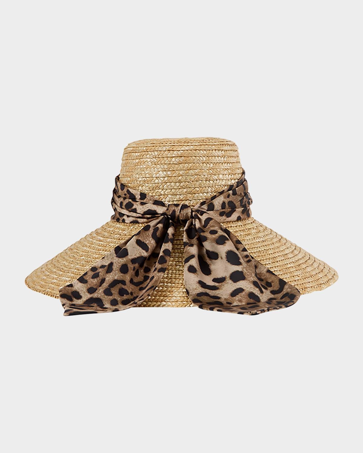 Mirabel Animal-Print Bow Straw Hat