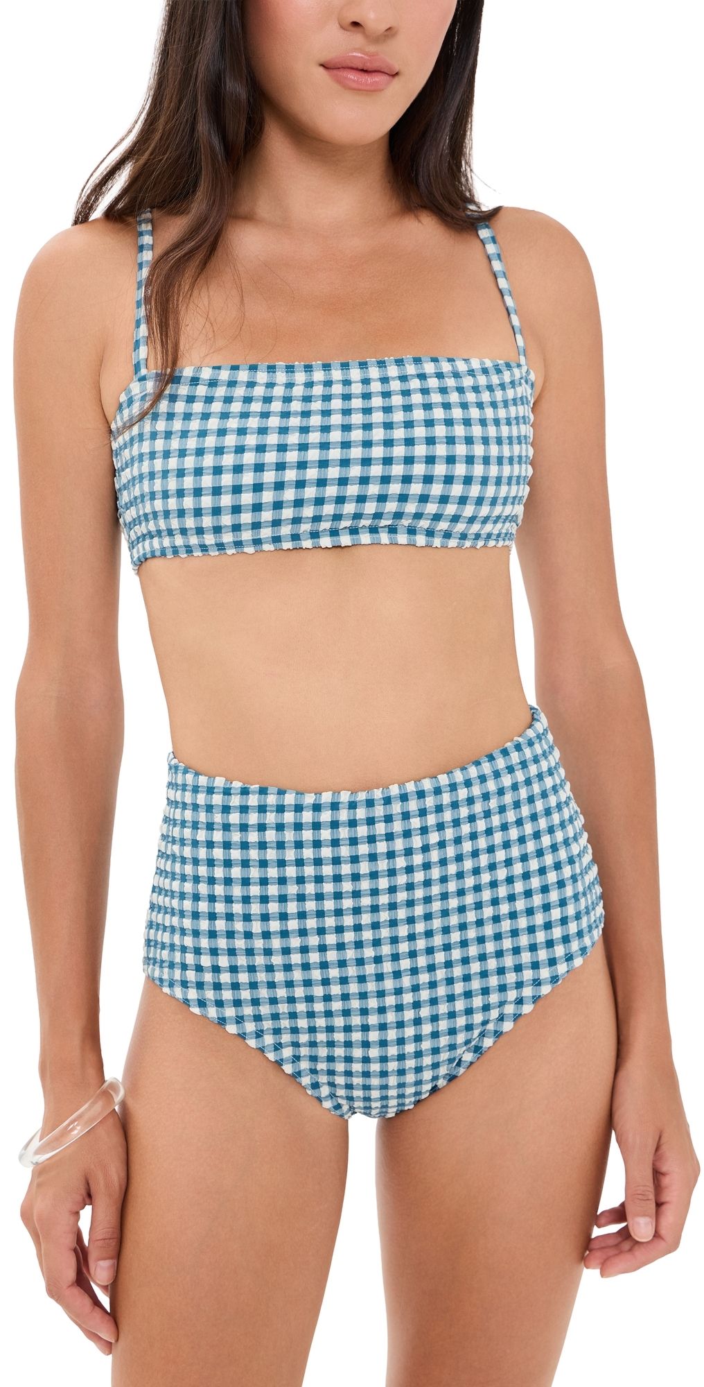 Hill House Home The Juno Bikini Two Piece Set Teal Gingham M