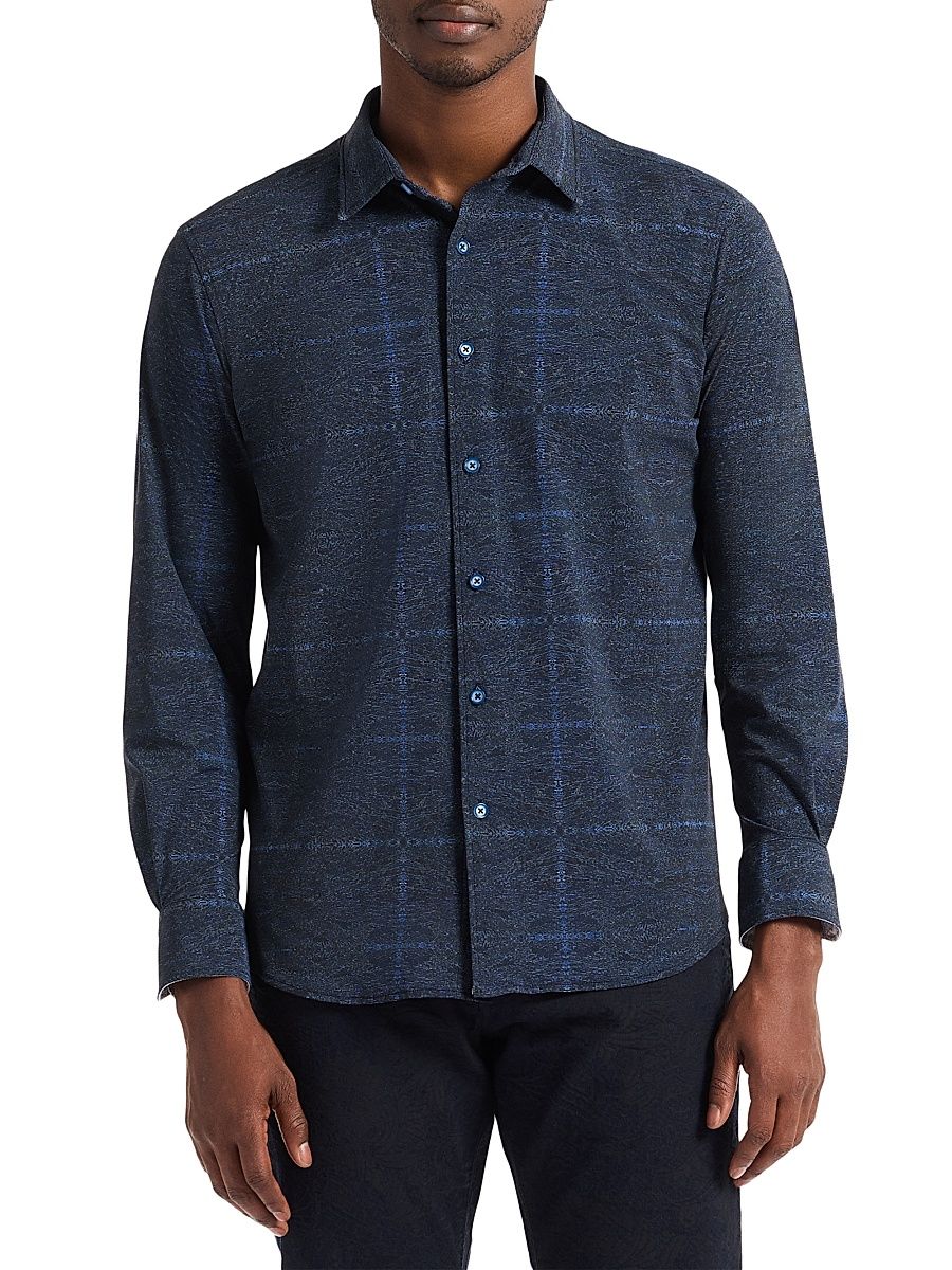 Men's Irving Motion Button-Front Shirt - Navy - Size Large