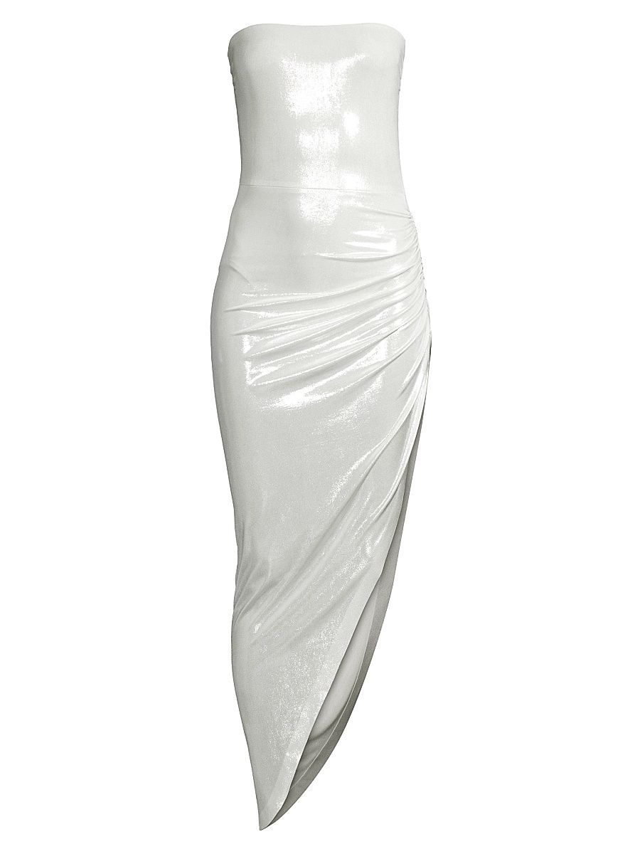 Women's Asymmetric Strapless Lamé Gown - Pearl - Size XL