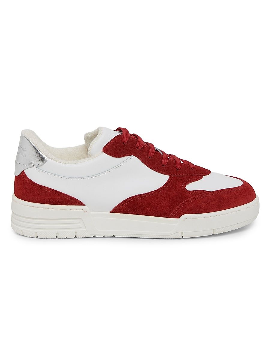 Men's Leather Low-Top Sneakers - Red White Silver - Size 13