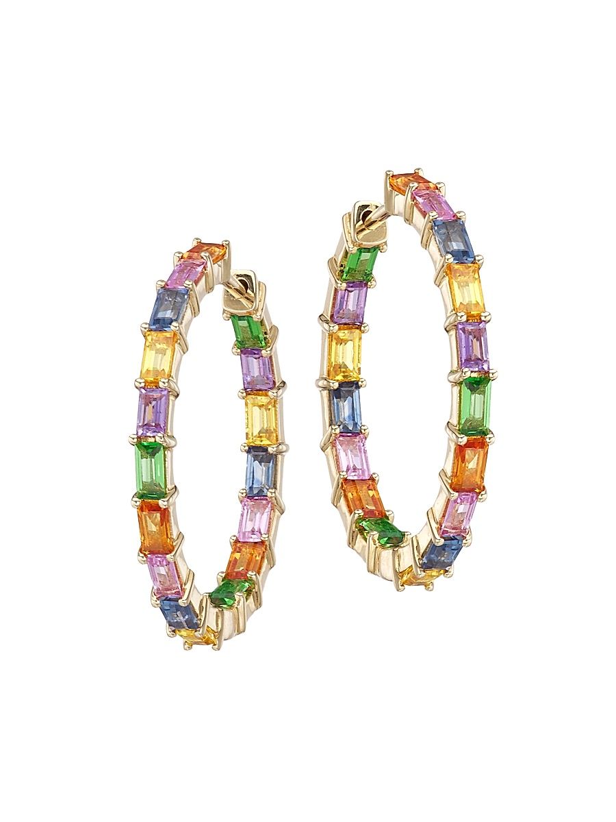 Women's 14K Yellow Gold & Sapphire Inside-Out Hoop Earrings