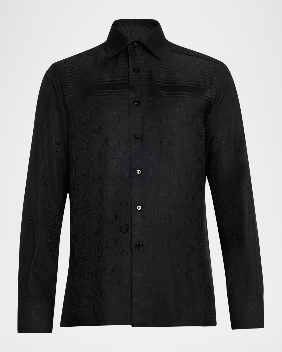 Men & apos;s Tonal Geometric Silk Jacquard Dress Shirt