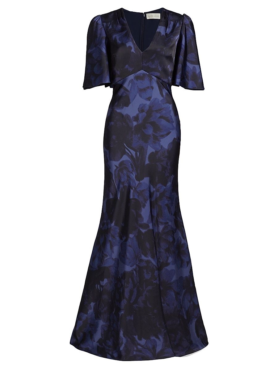 Women's Mae Satin Crepe Gown - Deep Ocean Bouquet - Size 6