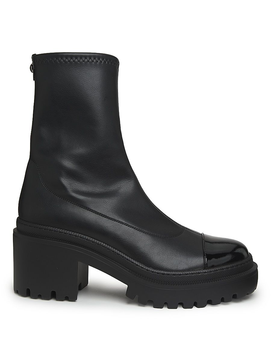 Women's Leather Cap-Toe Platform Ankle Boots - Nero - Size 11