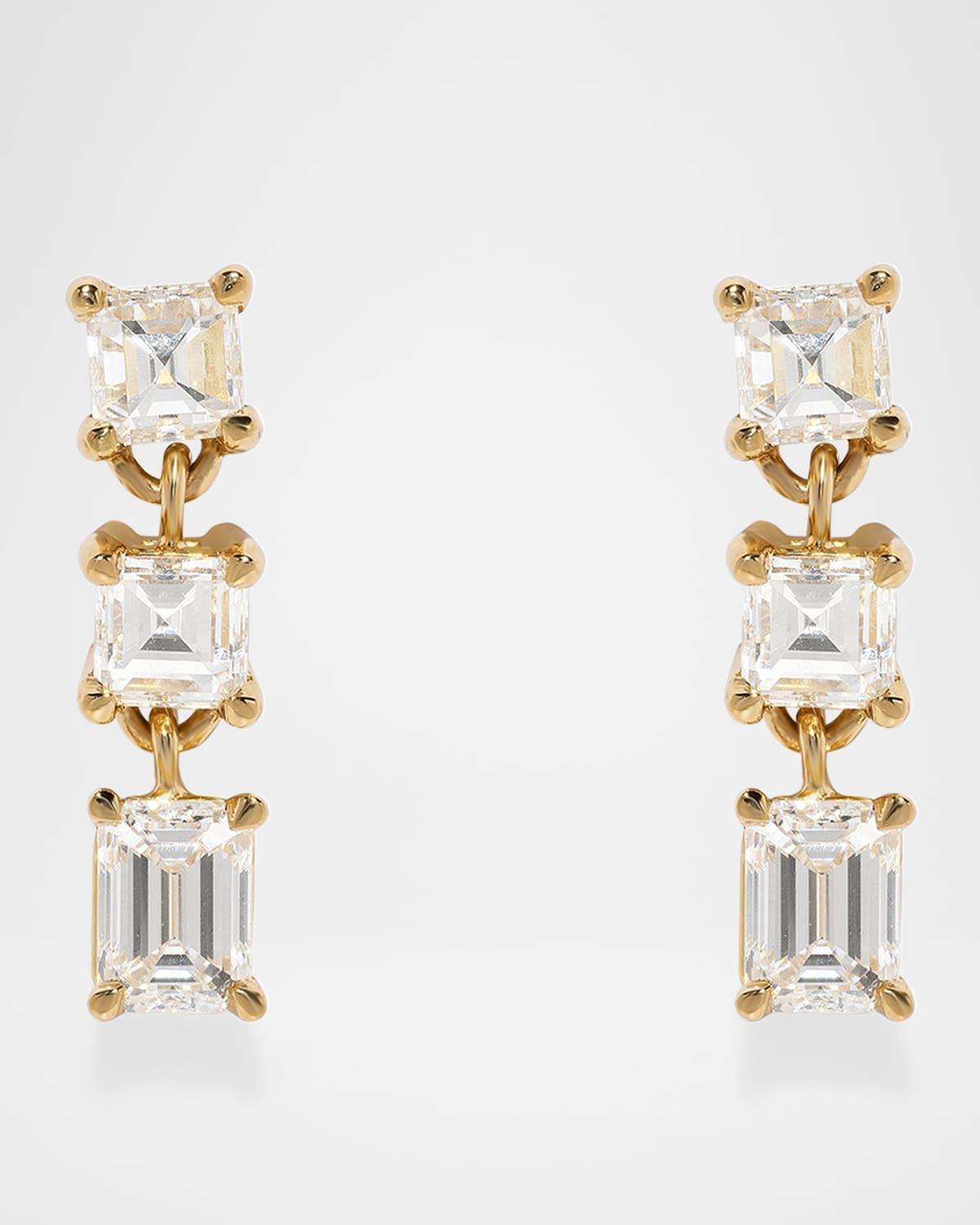 18K Yellow Gold Illusion Carre Diamond Earrings