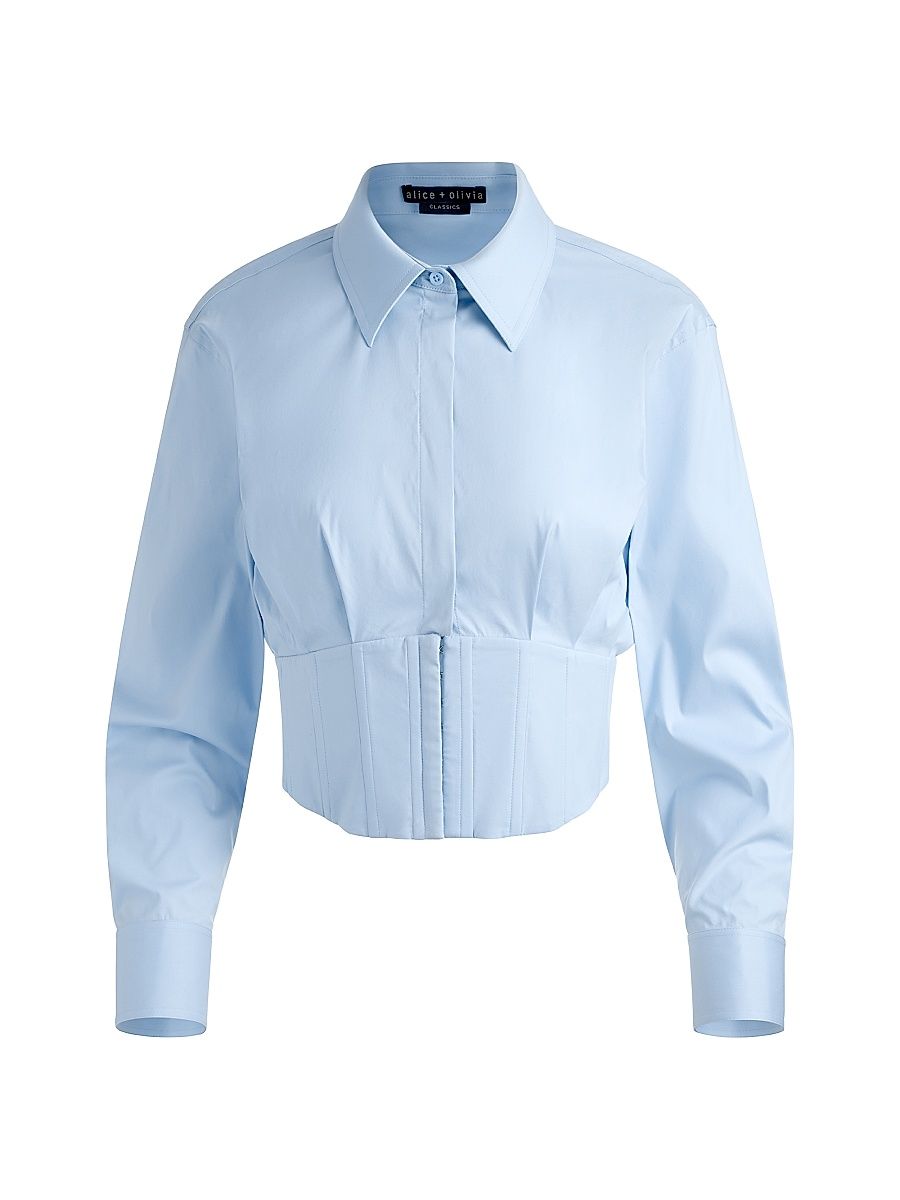 Women's Edie Corset Cotton-Blend Shirt - Carolina Blue - Size 14