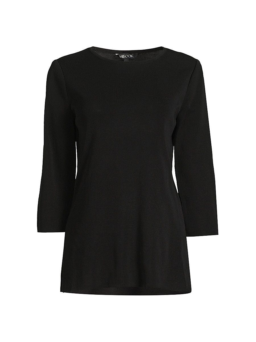 Women's Knit Three-Quarter Sleeve Tunic - Black - Size XXL