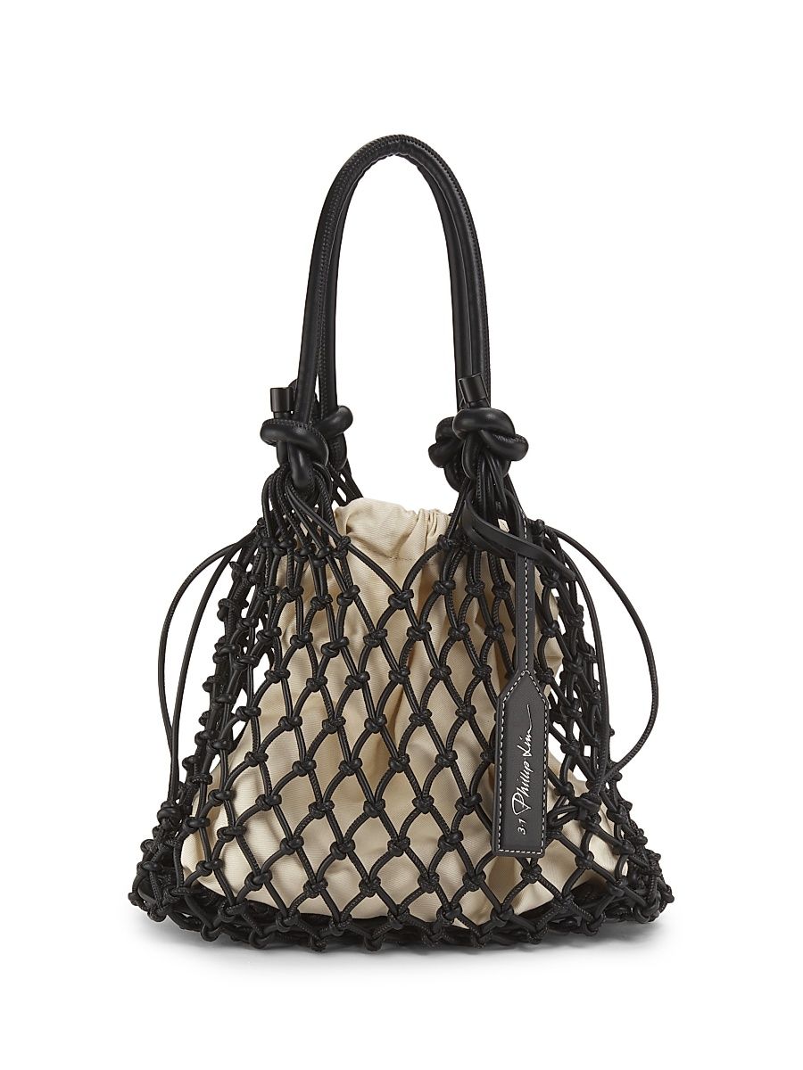 Women's Mini Sac Macramé Drawstring Top Handle Bag - Black