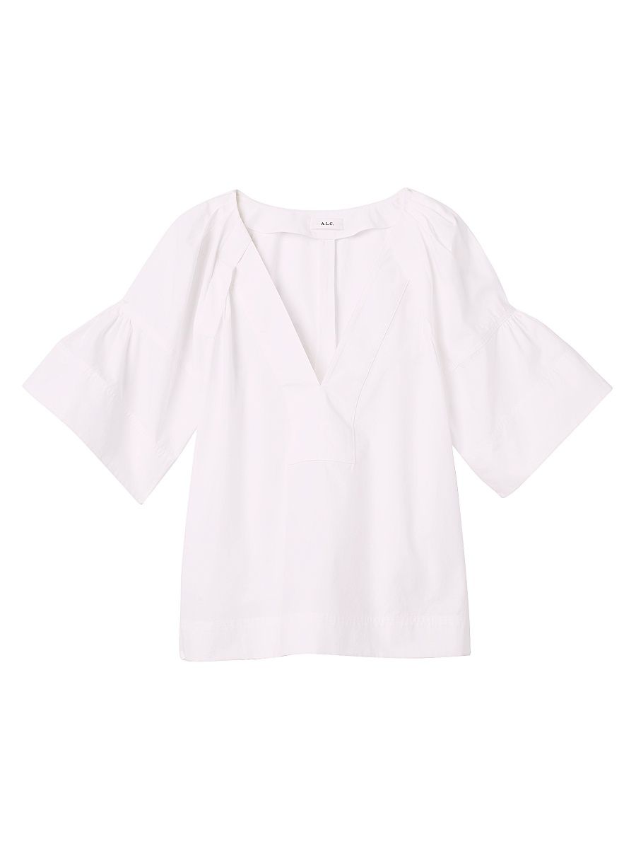 Women's Hillary V-Neck Cotton Top - White - Size 10