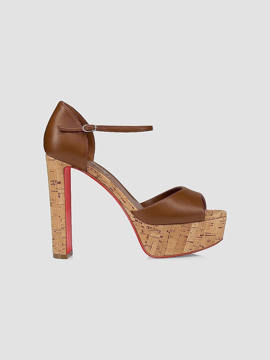 Christian Louboutin Women's Sandaloo 130MM Leather Heels - Cuoio - Size 12
