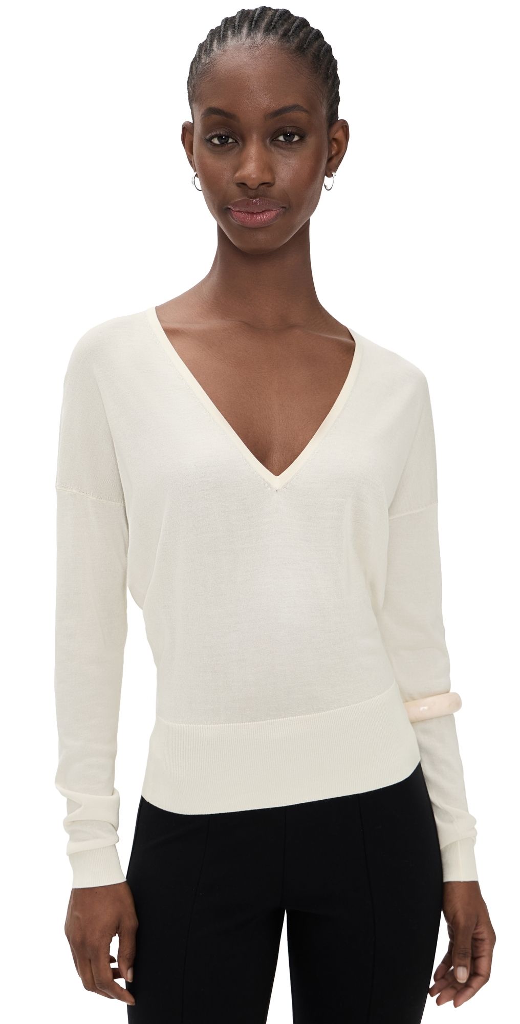Renggli Silk Cashmere V Neck Sweater Flat White S