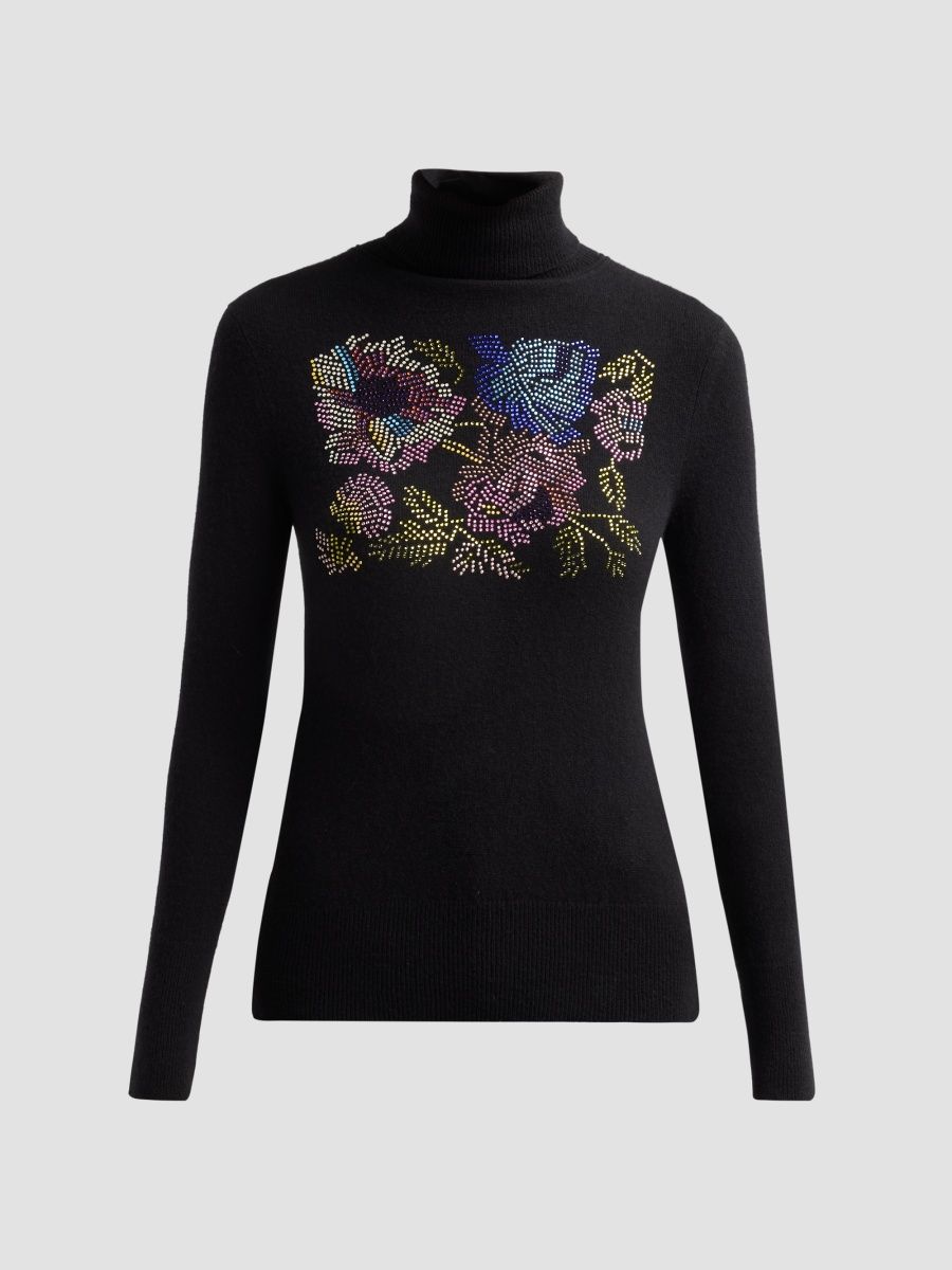 Libertine Women's Mosaic Floral Slim Turtleneck - Black - Size Large
