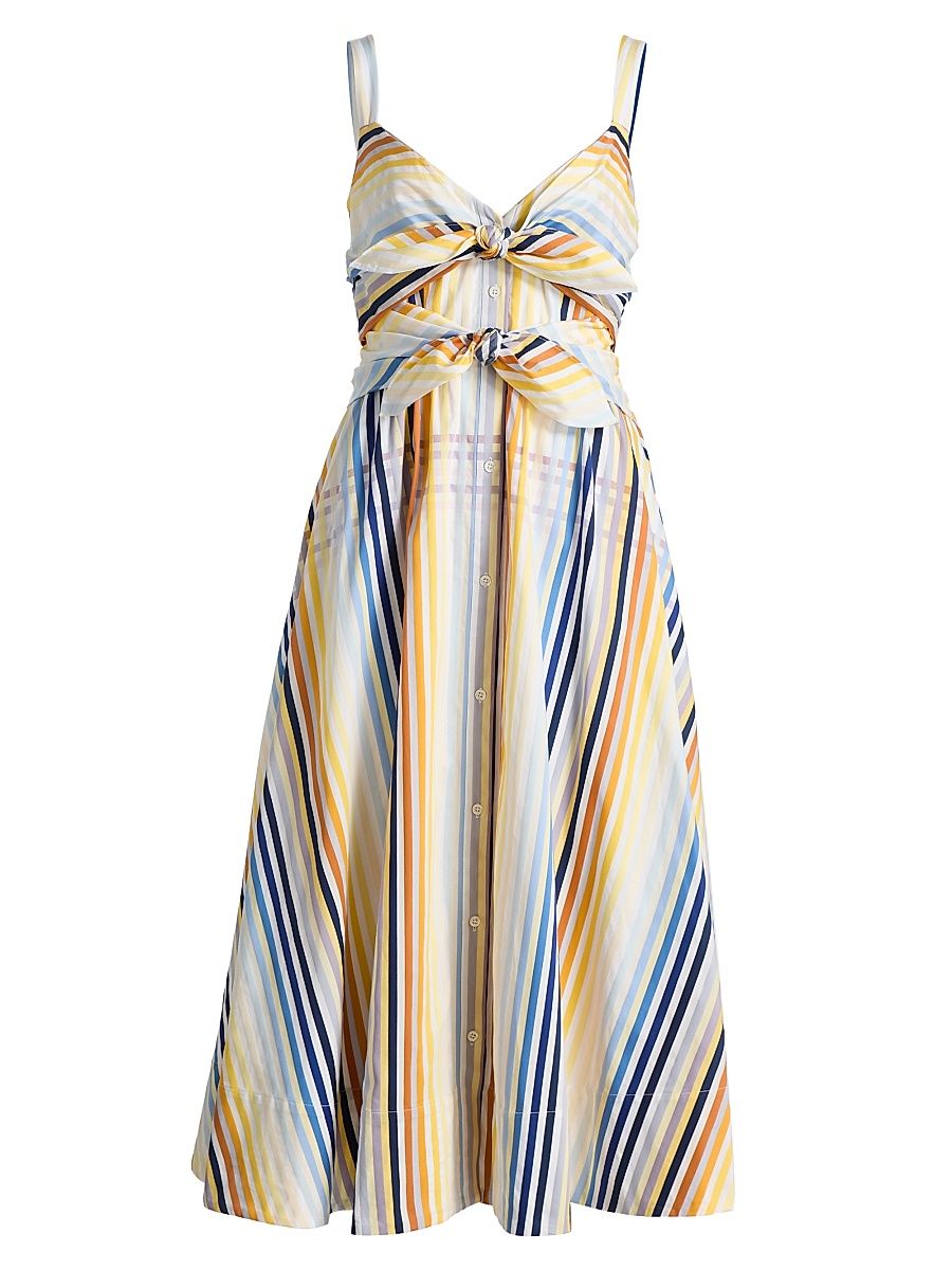 Women's Wren Striped Double-Tie Cotton Midi-Dress - Sunset - Size 10