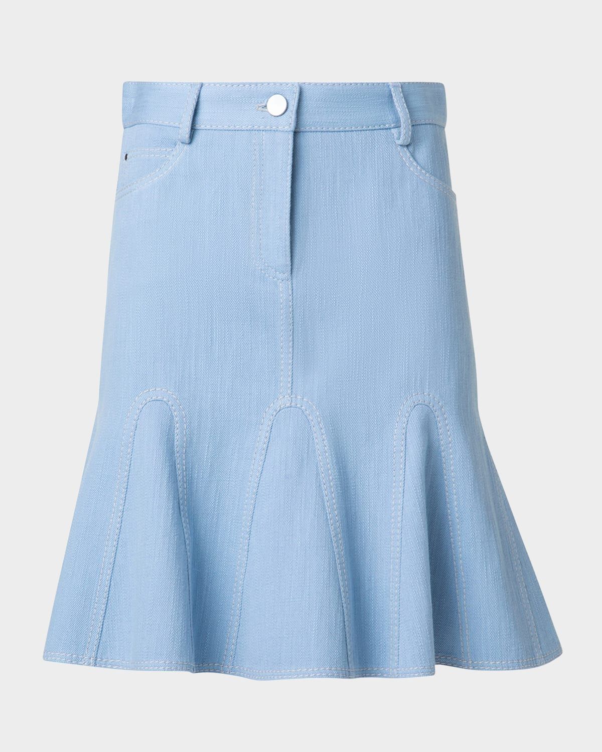 Godet Lightwash Denim Mini Skirt